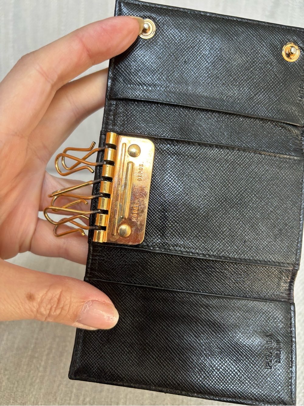 PRADA Logo Black Nylon and Saffiano Leather Key Wallet - Picture 5 of 11